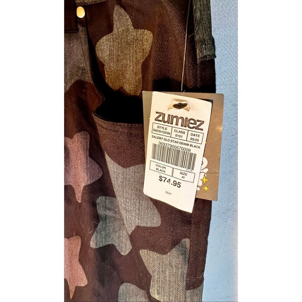 NWT Men's Salem7 Zumiez Glow In the Dark Star Black Jeans Stars Glow In The Dark - Picture 5 of 16